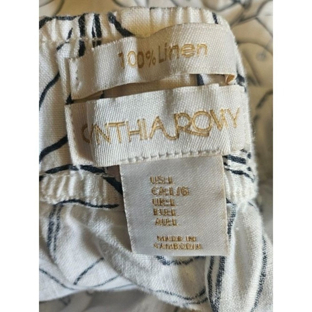 Cynthia Rowley 100%‎ Linen Wide Leg Crop Pants Leaf Botanical Print White Boho L - Picture 4 of 6